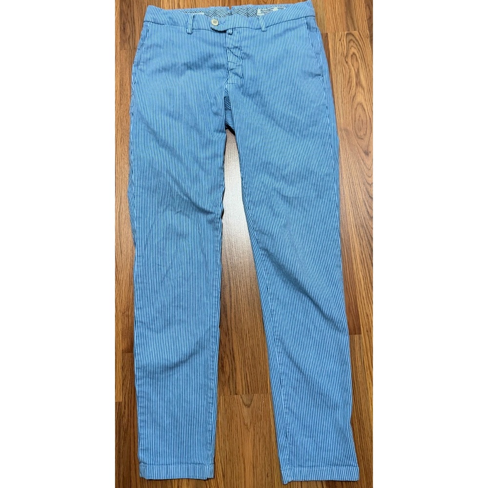 Bulgarini Trousers Mens 35x30 Italy Pinstripe Sartorial Slim Blue
